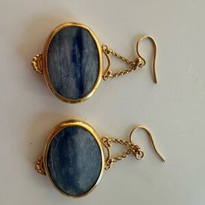 Elegant Gold and Blue Oval Earrings